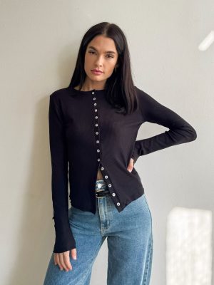 Calla Ribbed Top in Black