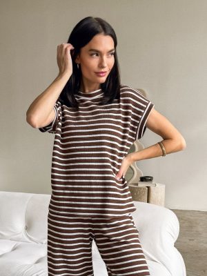 Mocha Stripe Knit Top